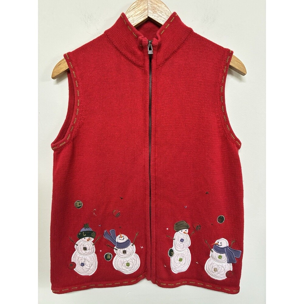 Christopher & Banks M Women’s Sweater Vest Red Snowman Christmas Cottagecore